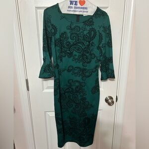 New York & Company Green Sheath Dress with Bell Sleeves